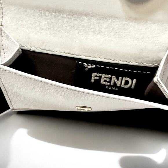 FENDI White Trifold Micro Wallet Grained Leather New F Logo Gold Snap 8M0395 - Picture 11 of 16